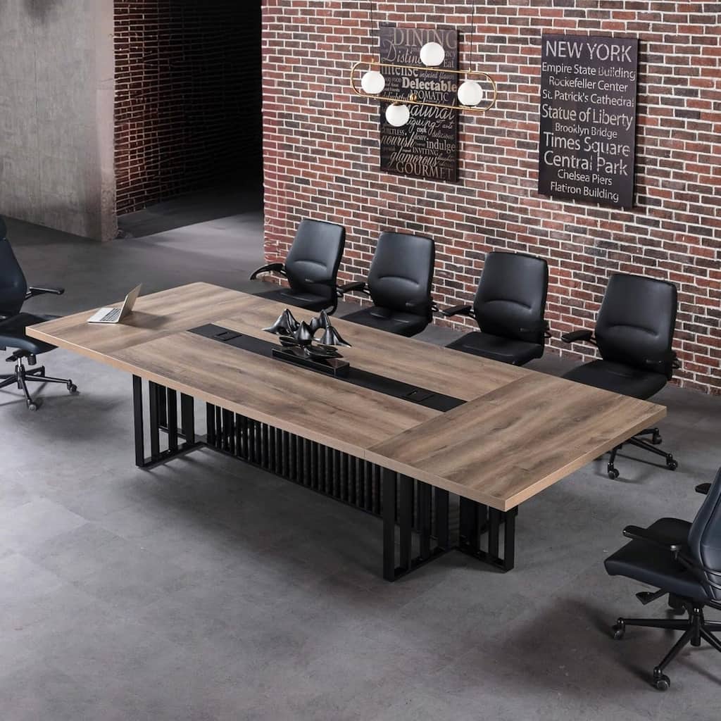 WESOME Large Conference Table with Metal Grid Base Cable Management Executive Meeting Table for Office (10-20 People)