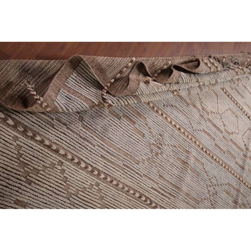 All-Over Striped Moroccan Modern Area Rug Handmade Wool Carpet - 8'0"x 12'1"