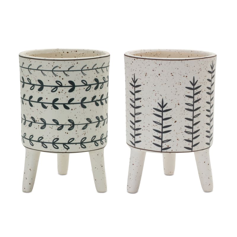 Footed Foliage Print Planter (Set of 3)