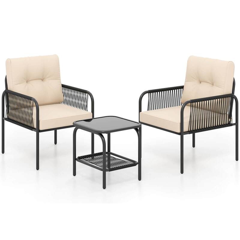 Costway 3 PCS Patio Bistro Set with Tempered Glass Table Chairs Back - See Details