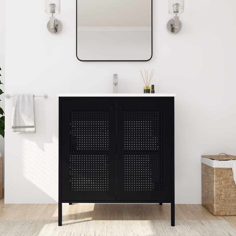 30 inch Freestanding Bathroom Vanity Set with Integrated Ceramic Sink - Black