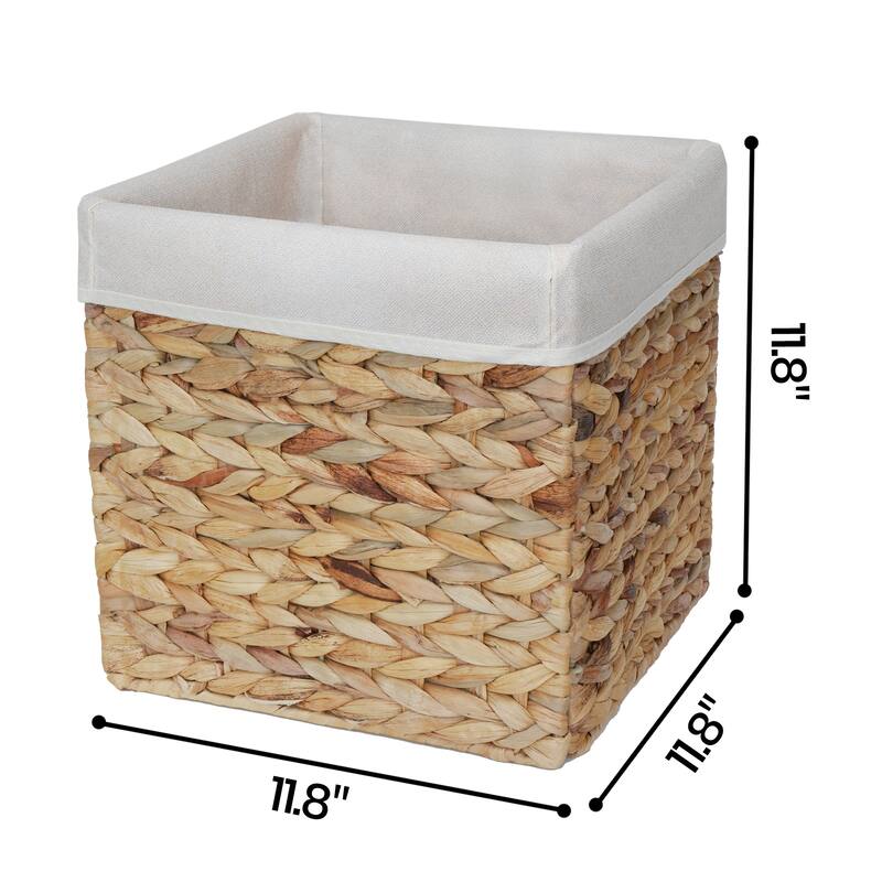 StorageWorks Water Hyacinth Storage Basket Natural Wicker Storage Baskets with Liners (2-Pack)