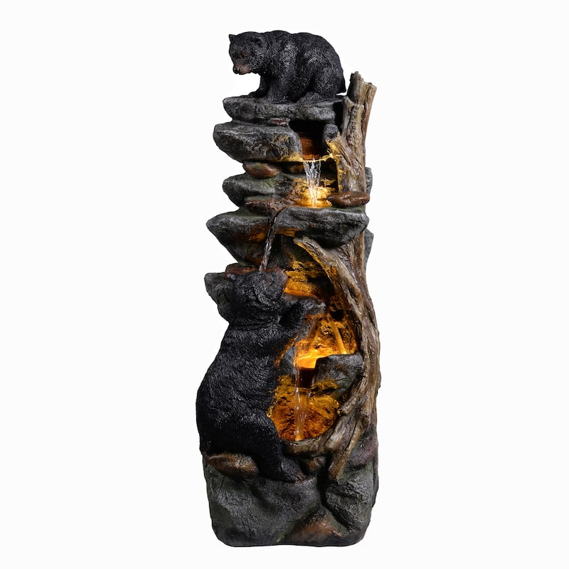 LED Lighted Bear Climbing Outdoor Garden Water Fountain - 37"