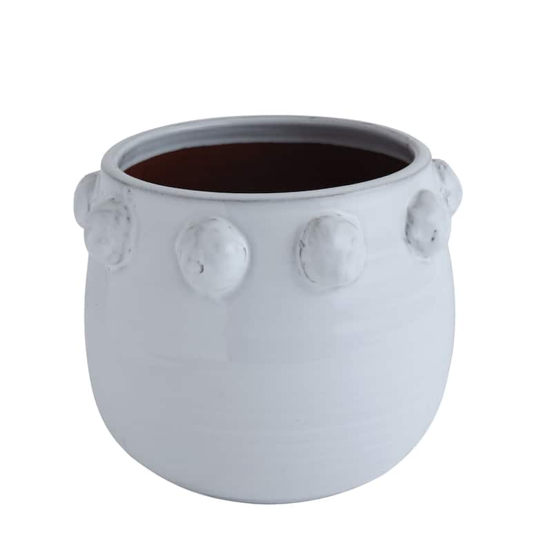 Terra-cotta Planter with Raised Dots Design - 10.5"L x 10.5"W x 9.0"H - White