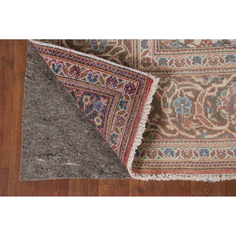 Pink Mashad Vintage Persian Area Rug Handmade Wool Carpet - 6'5" x 10'0"