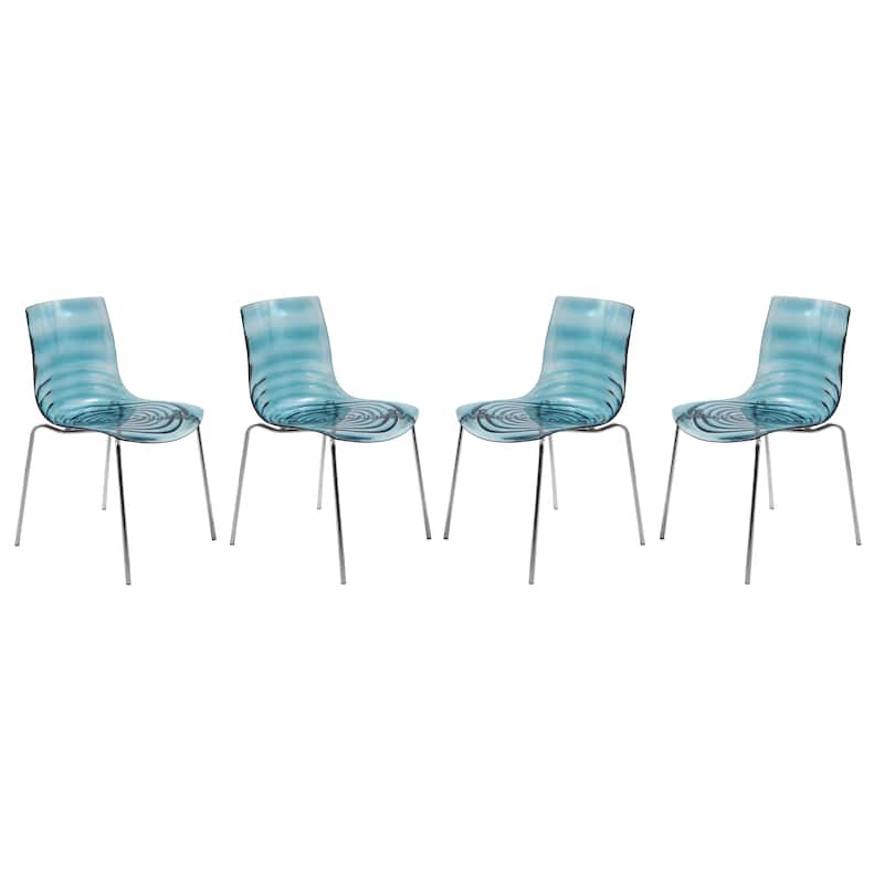 Plastic Dining Side Chair With Chrome Base Set of 4 Astor Series - Transparent Blue