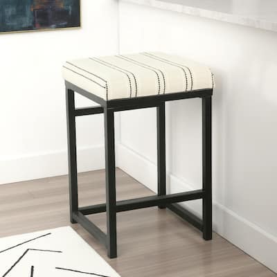 Toko Backless Counter Stool, White Striped Polyester, Industrial Black