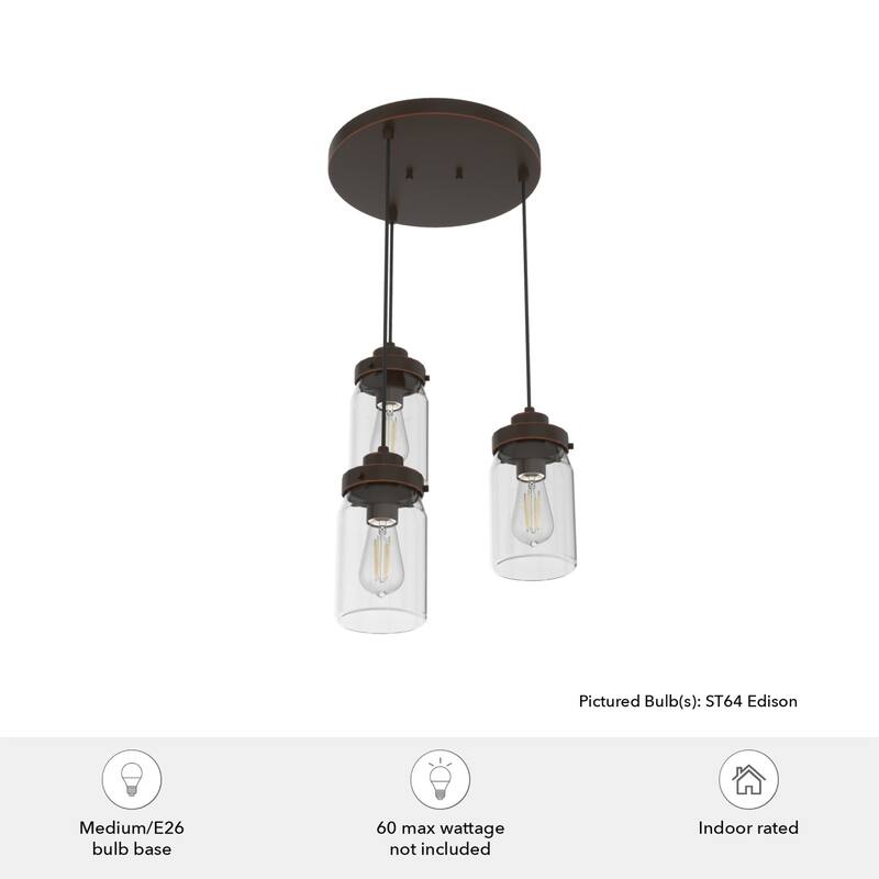 Hunter Devon Park 3-Light Round Cluster Pendant - Kitchen Island, Dining Room, Entry - Farmhouse, Rustic