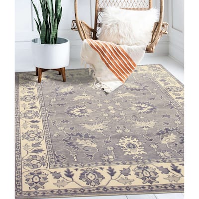Hand-knotted Wool Gray Traditional Oriental Mono Area Rug