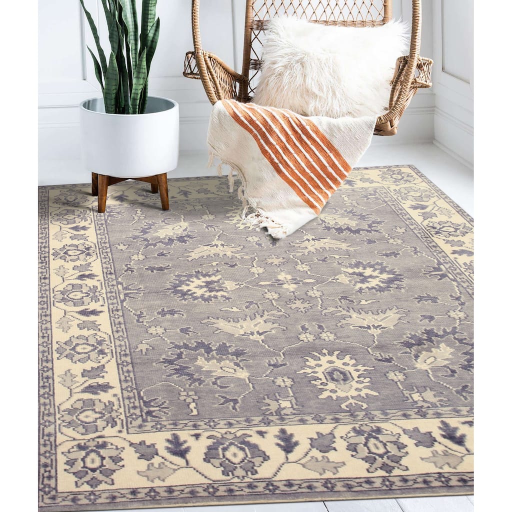 Hand-knotted Wool Gray Traditional Oriental Mono Area Rug