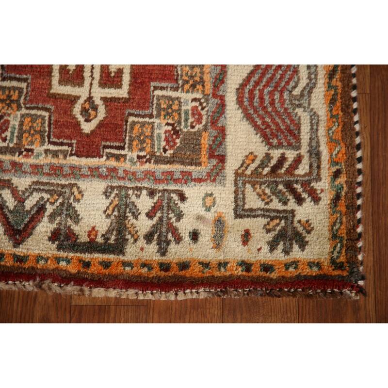 Geometric Shiraz Persian Vintage Area Rug Handmade Orange Wool Carpet - 5'0"x 8'9"