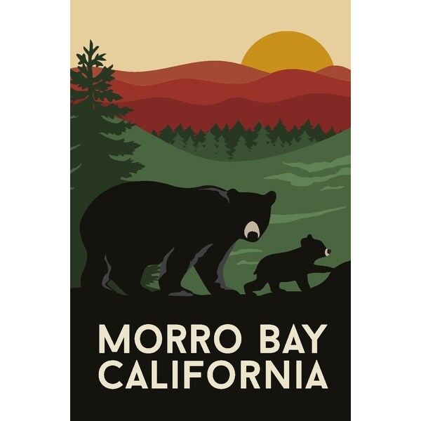 Morro Bay California Bear And Cub Vector Syle Lantern Press Artwork Art Print Multiple Sizes Available