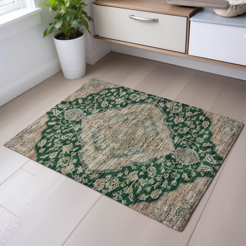 Premium Washable Super Soft Classic Traditional Mayfield Rug - Emerald - 1'8" x 2'6"