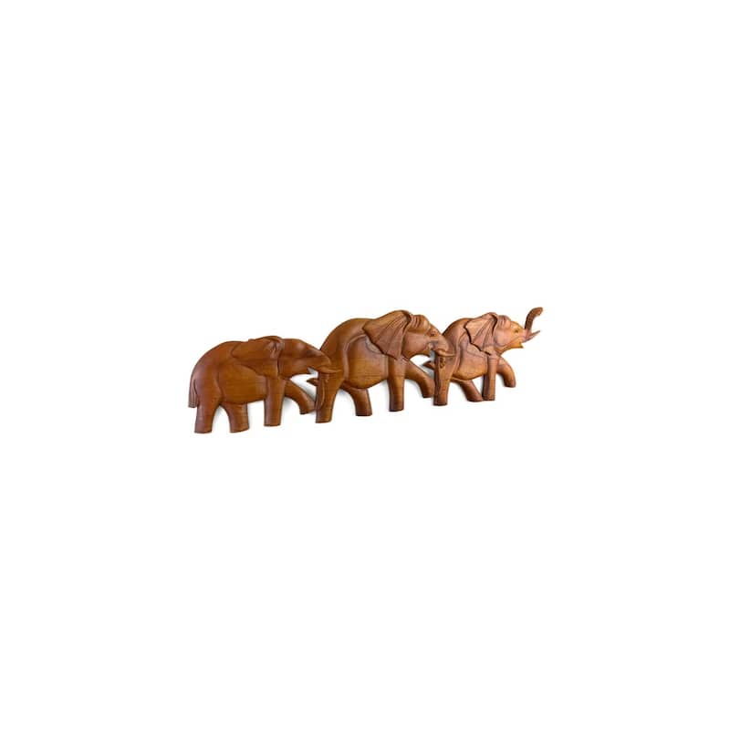 29" Wooden Elephant Wall Decor Plaque Hanging Art Sculpture Hand Carved Accent Handcrafted Rustic Handmade Wood Home Decoration
