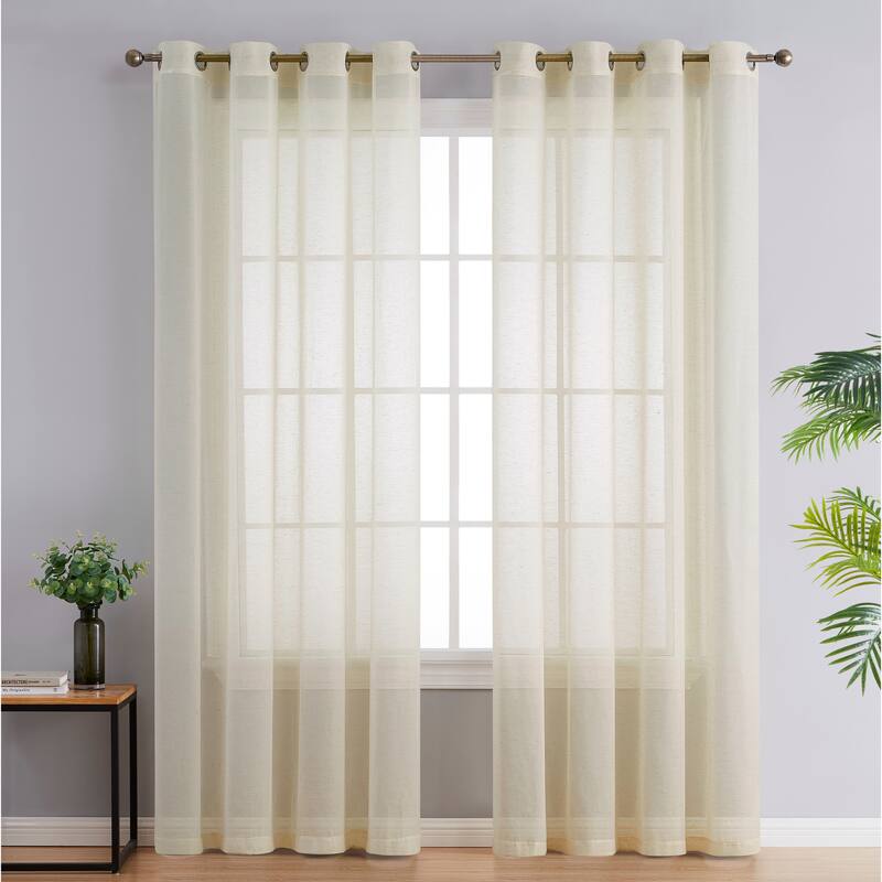 HLC.me Sierra Burlap Flax Linen Semi Sheer Light Filtering Transparent Window Grommet Thick Curtains Panels - Set of 2