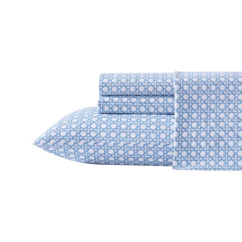 Tommy Bahama Cotton Printed Sheet Sets and Pillowcase Pairs - Queen - Bahama Diamond Isle Blue