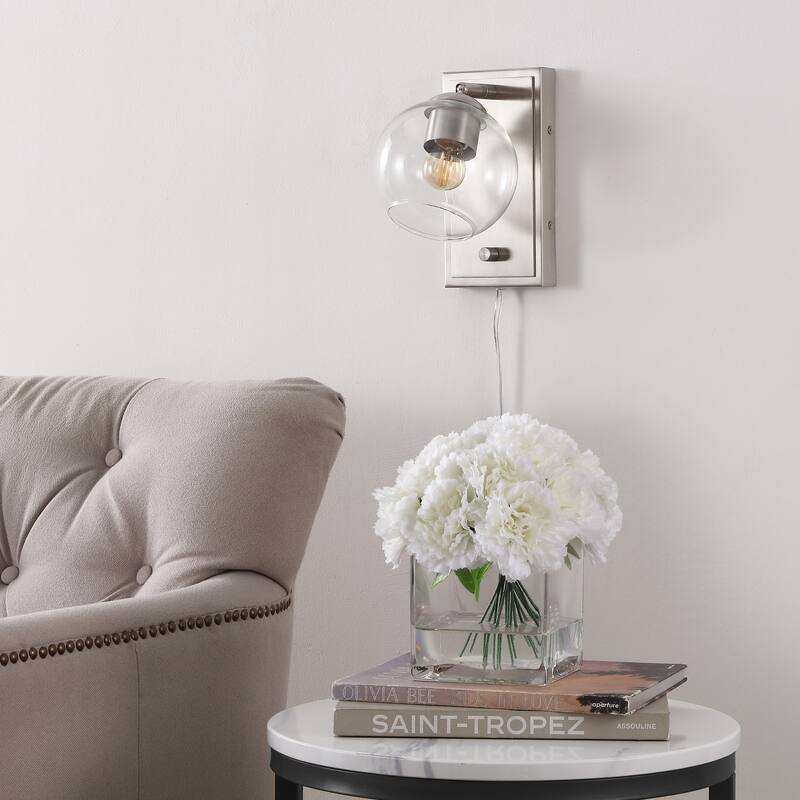 Thatcher 6" 1-Light Minimalist Modern Plug-In or Hardwired Adjustable Iron LED Wall Sconce with Rotary Dimmer, by JONATHAN Y