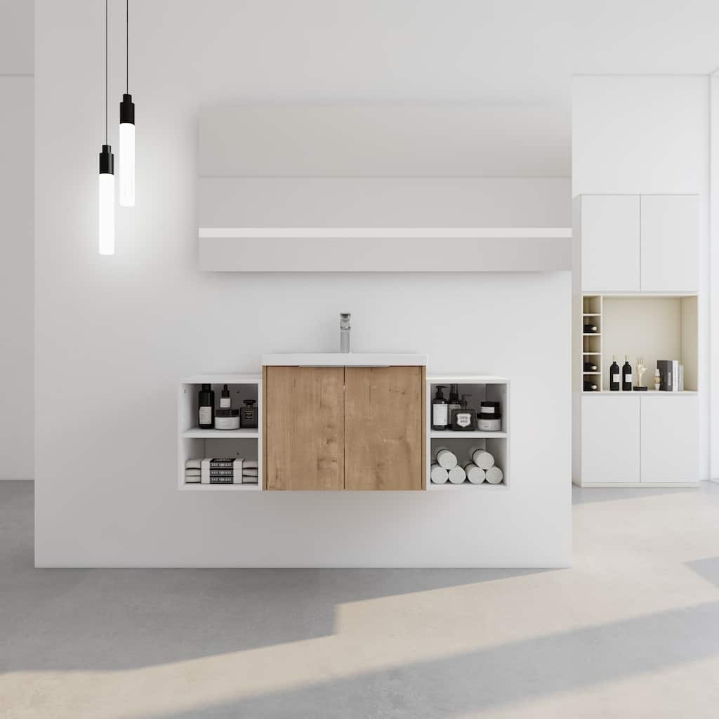48" Modern Wall-Mounted Bathroom Vanity with Double Soft-Close Doors, Resin Sink, Eco-Friendly Plywood