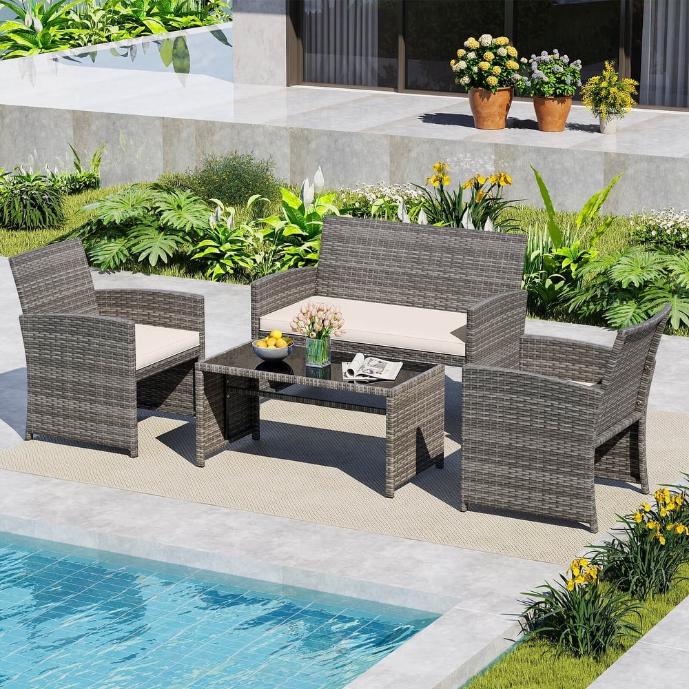 Costway 4 PCS Patio Conversation Set with Seat Cushions & Tempered - See Details