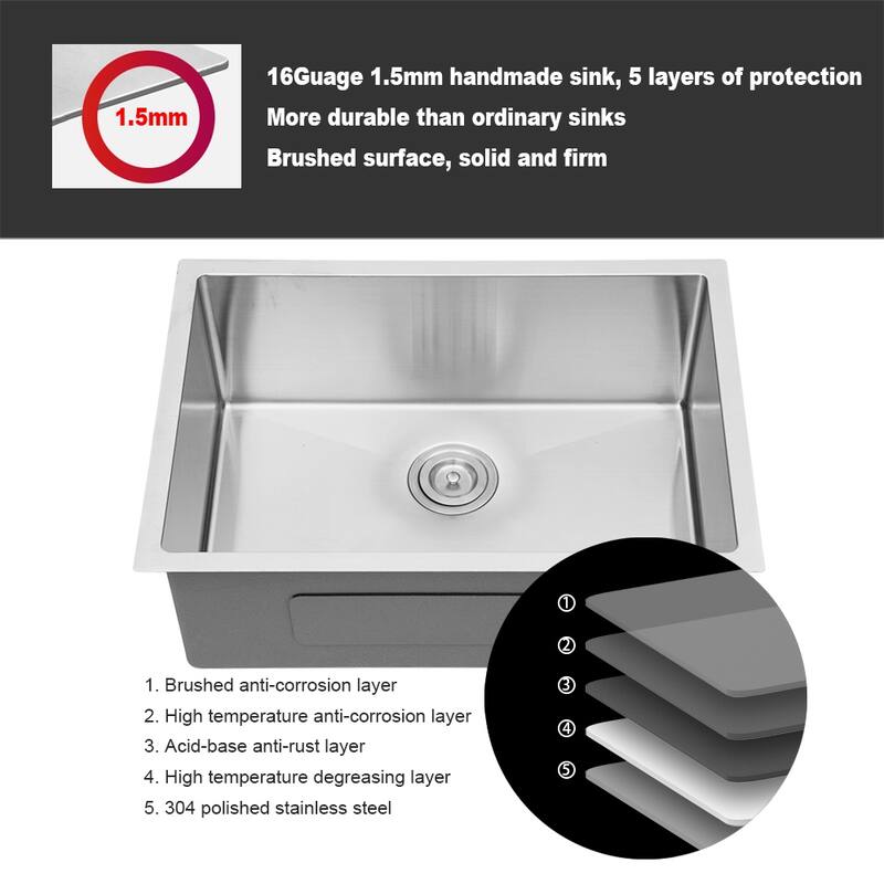 Undermount 16 Gauge Single Bowl Stainless Steel Kitchen Sink in Brushed Nickel