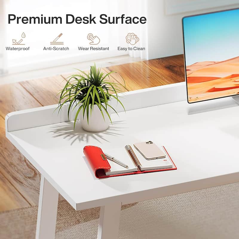 55 Inches Modern White Computer Desk with Drawers