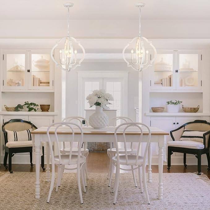 4-Light W16.34" x H78.74" Wooden Lantern Rustic Chandeliers for Dining Room