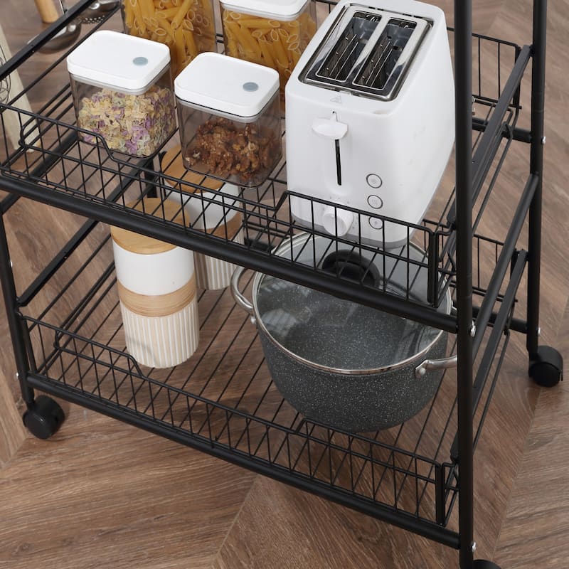 3 Tier Rolling Kitchen Cart With Storage(no include stool)