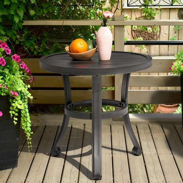 Nuu Garden Metal Outdoor Side Table with Slatted Tabletop, Powder