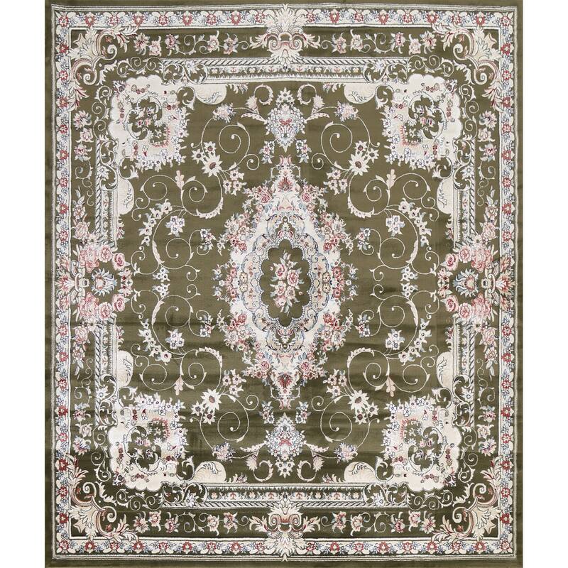 Green Floral Medallion Transitional Turkish Rug Oriental Carpet