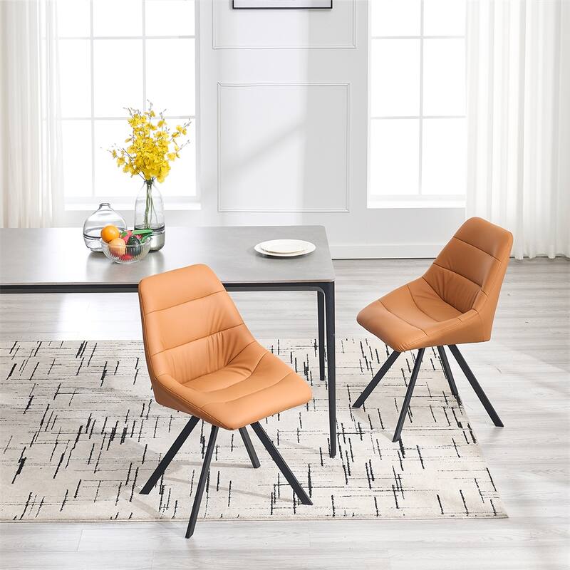 Dining Chair,Thickened Fabric Chairs with Metal Legs Set of 2 - Brown