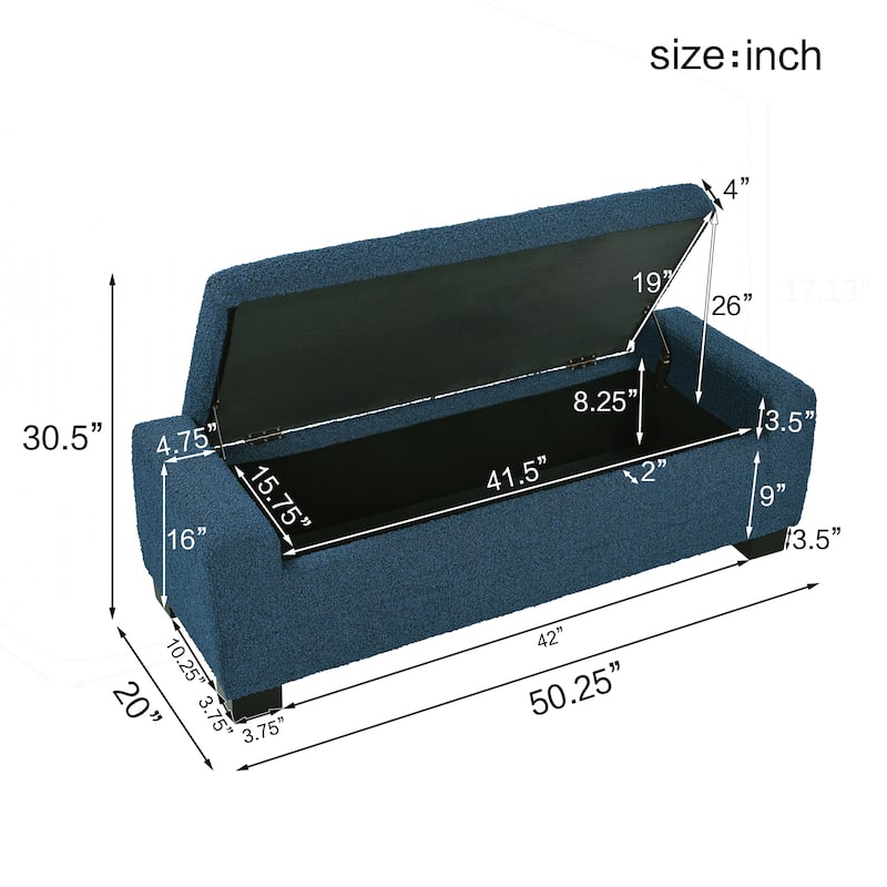 50" Ottoman Bench in Textured Fabric