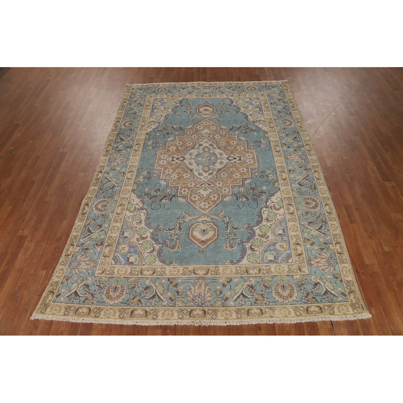 Geometric / Floral Tabriz Persian Area Rug Hand-Knotted Wool Carpet - 6'7"x 9'9"