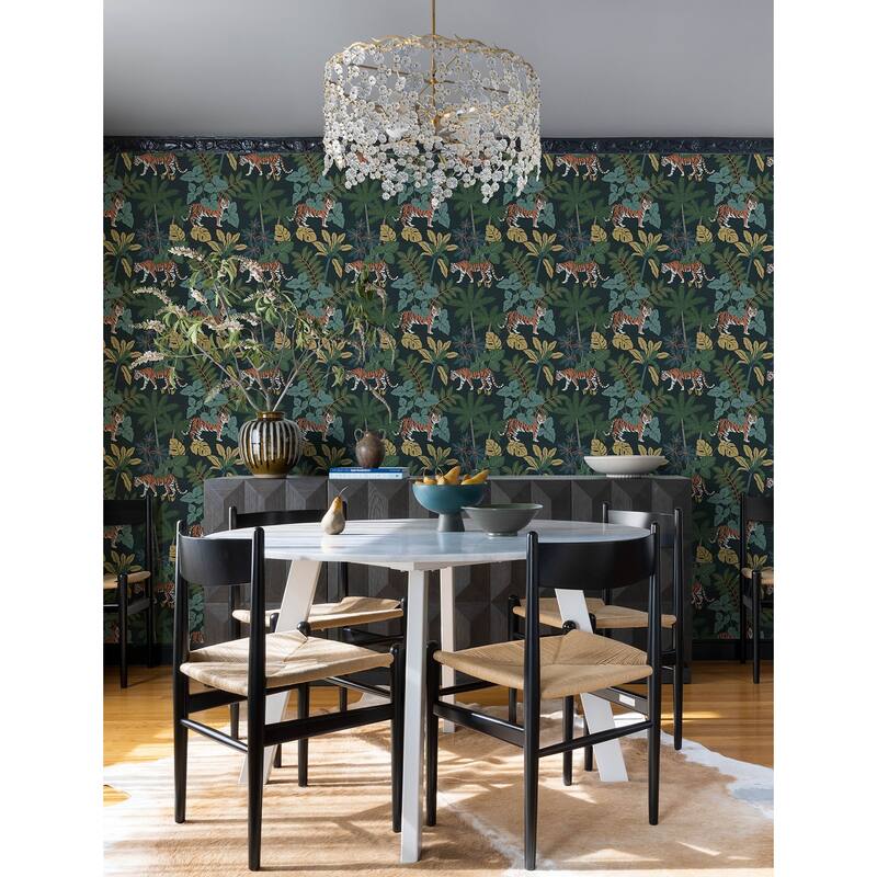 A-Street Prints Caspian Navy Jungle Prowl Wallpaper