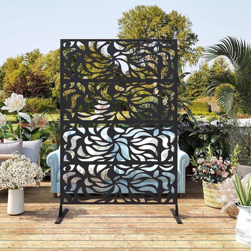 1 Pc Freestanding Decorative Metal Privacy Screen Outdoor with Stand for Balcony, Flower