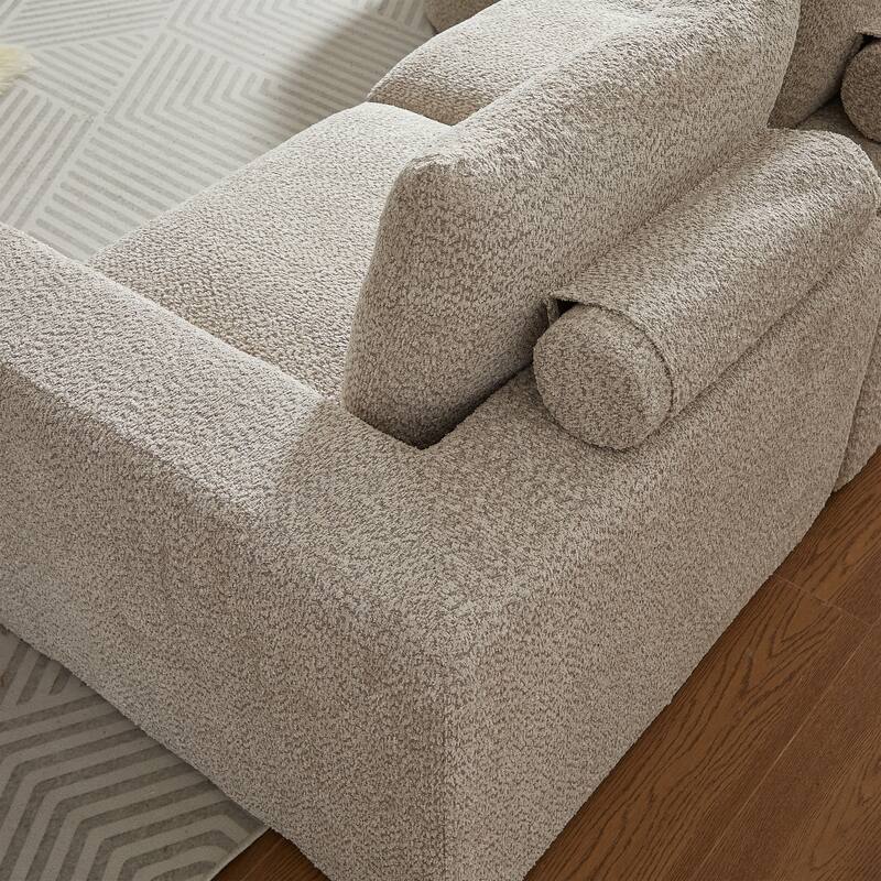 Curved Sectional Sofa with L-Shape Chaise, Chenille Upholstered Boneless Cloud Sofa, Modular 4 Seat Corner Sofa with Cushions