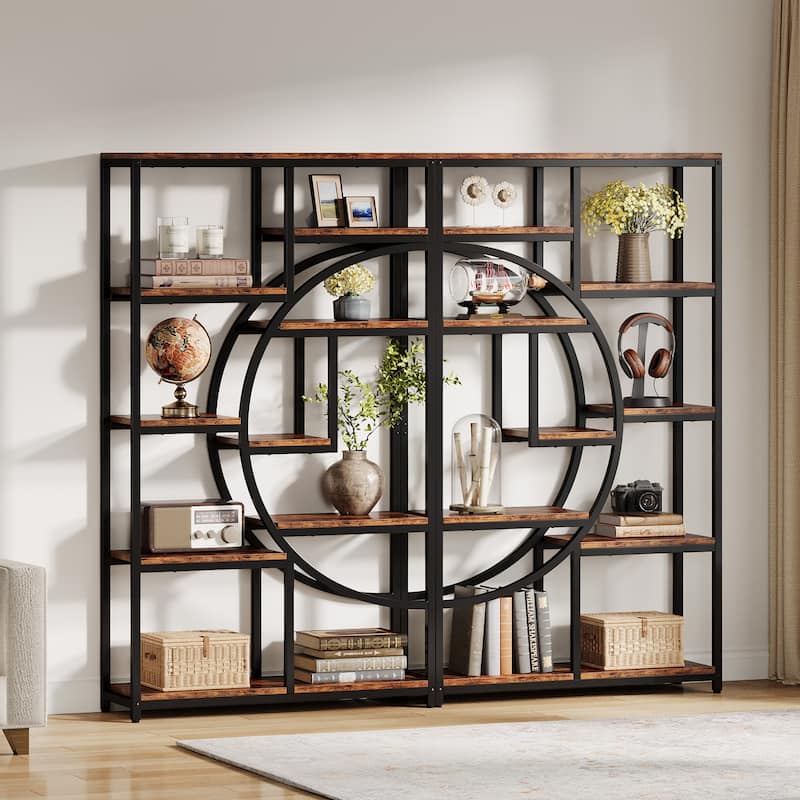 Bookshelf Industrial 5 Tier Etagere Bookcase, Freestanding Tall Bookshelves - 2 Packs - Rustic Brown