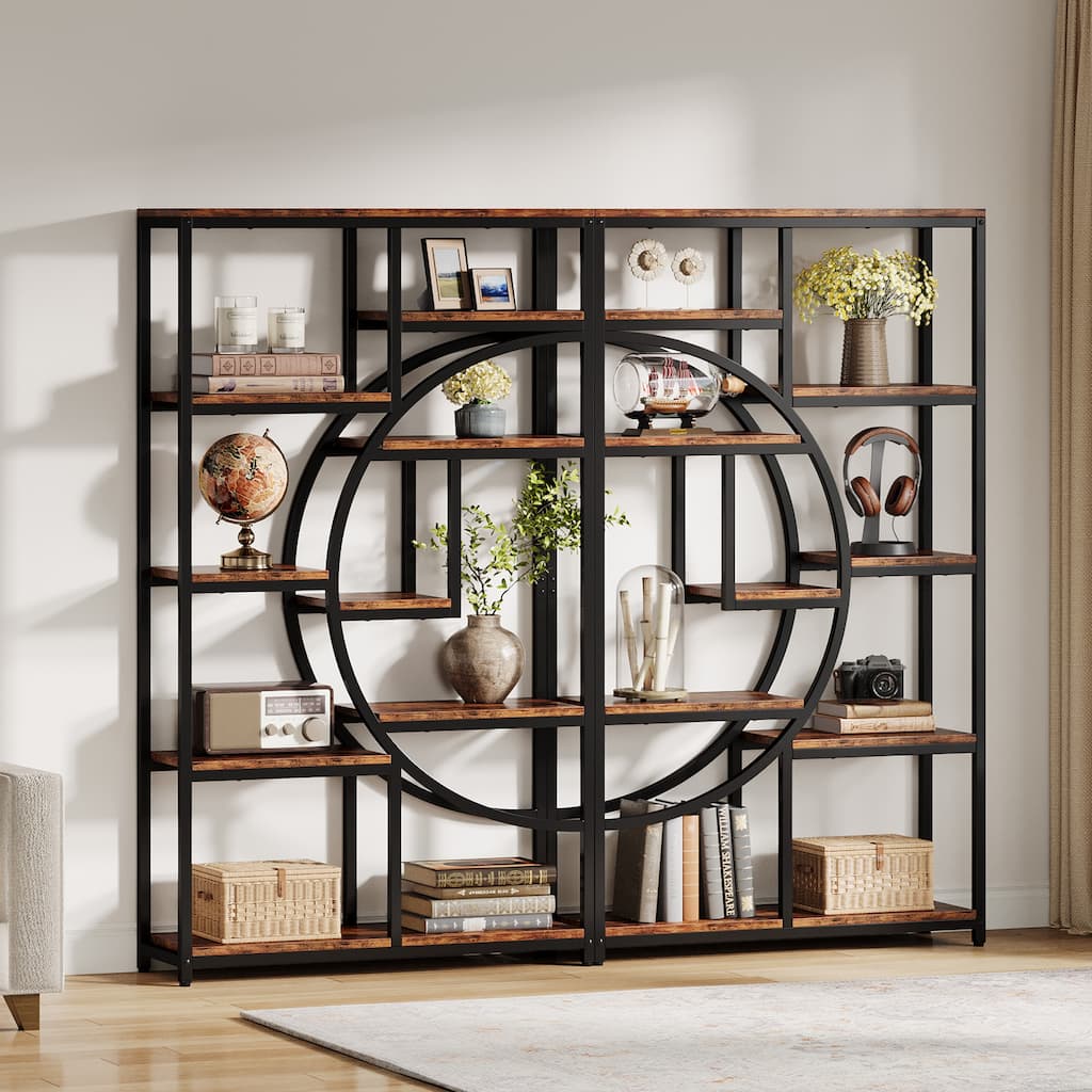 Bookshelf Industrial 5 Tier Etagere Bookcase, Freestanding Tall Bookshelves