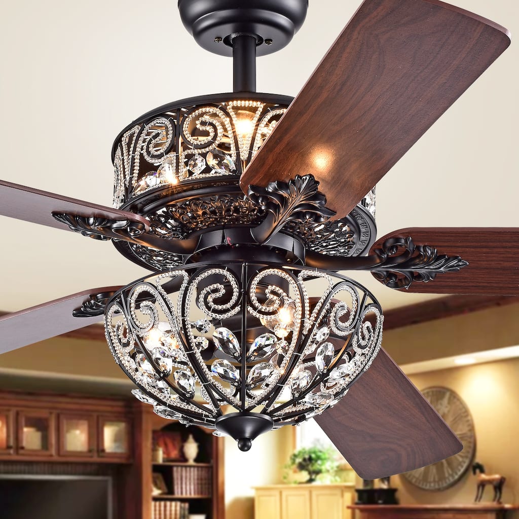 Tisaphon Dual Lamp Crystal Lighted Fan Chandelier - 52-inches Diameter - 52-inches Diameter