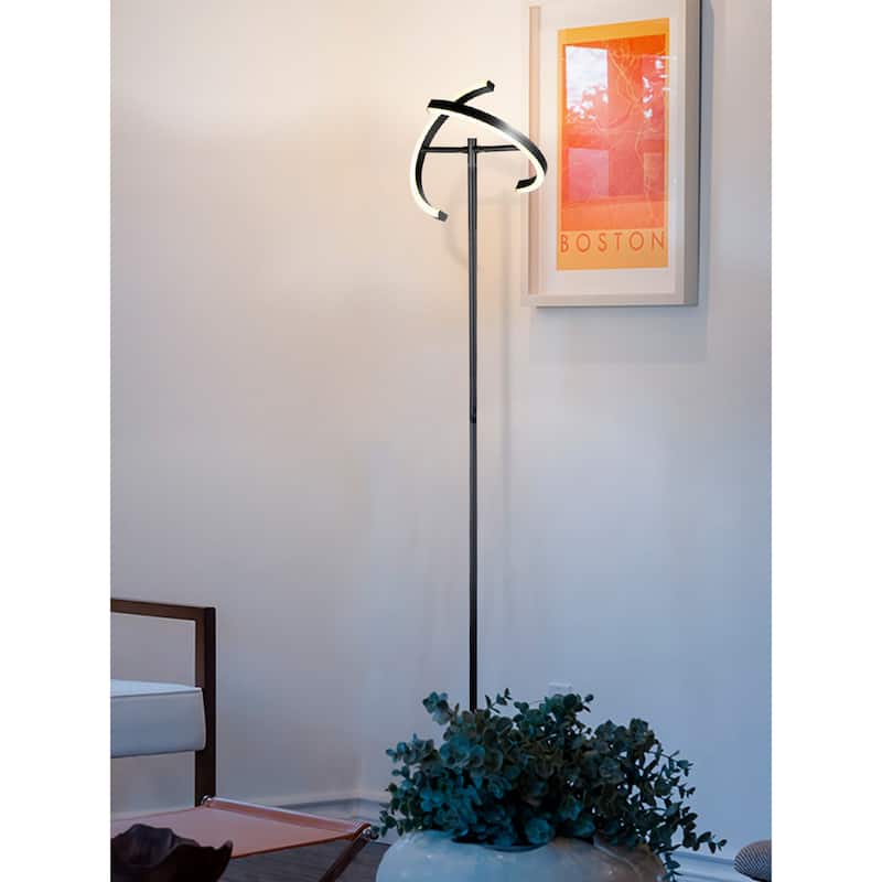 Brightech Halo Split 72 in. Classic Black Industrial 2-Light 3-Way Dimming LED Floor Lamp with Adjustable Head
