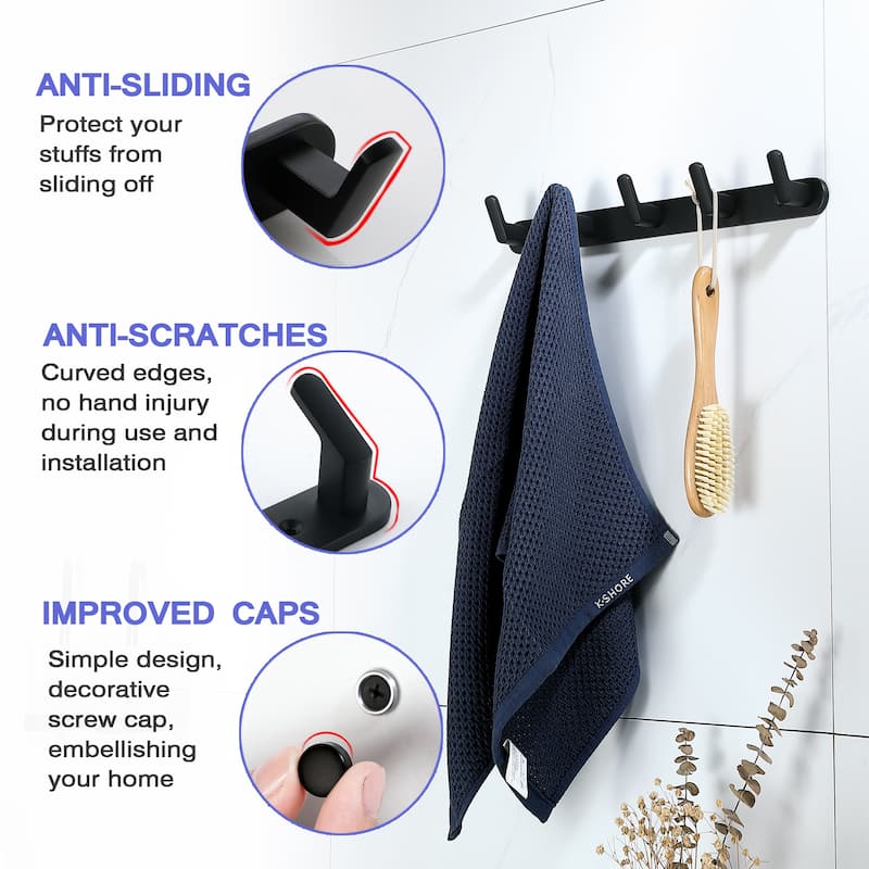 Wall Mounted 5 in 1 Rustproof Hook Rack Coat Rack(2 Pack)