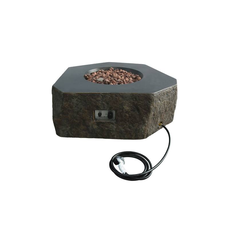 Elementi Columbia 45,000 BTU Concrete Propane Fire Table with Lava Rocks & Cover - 41.7 X 41.7 X 15.7