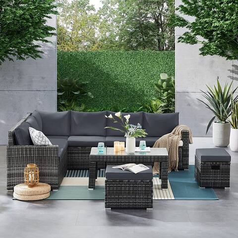 8 Seaters Patio Sofa Set, Rattan Wicker Furniture Sets Outdoor Balcony