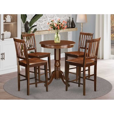 Counter Height Dining Set 5 Piece - Round Table & 4 Chairs - Kitchen Pub Set - Mahogany Finish