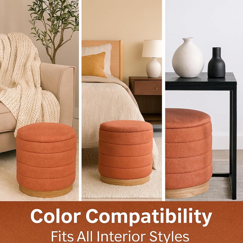 Modern Cylinder Ottoman with Hidden Storage Linen Upholstery Seat