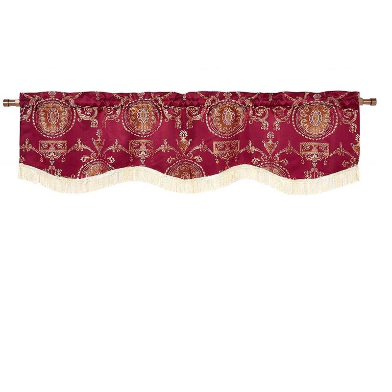 Violet Linen Prestige Emblem Damask, 60" x 15", Straight, Rod Pocket Curtain Valance - Burgundy