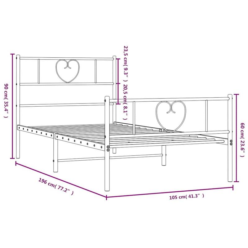 vidaXL Twin Metal Bed Frame with Headboard, White, No Mattress - 77.2" x 41.3" x 35.4"