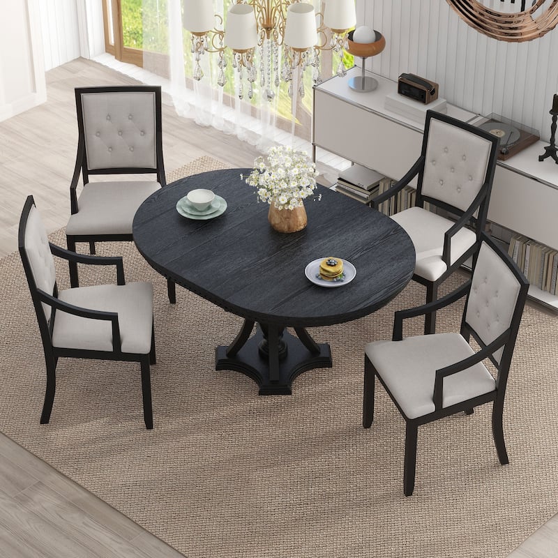 5-Piece Retro Dining Set with Extendable Fluted-Edge Table & Tufted Armchairs by Harper&Bright Designs