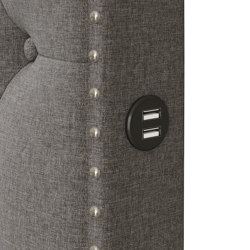 Queen Size Linen Upholstered Platform Bed with 2 Drawers and 4 USB Ports, Button-Tufted Design