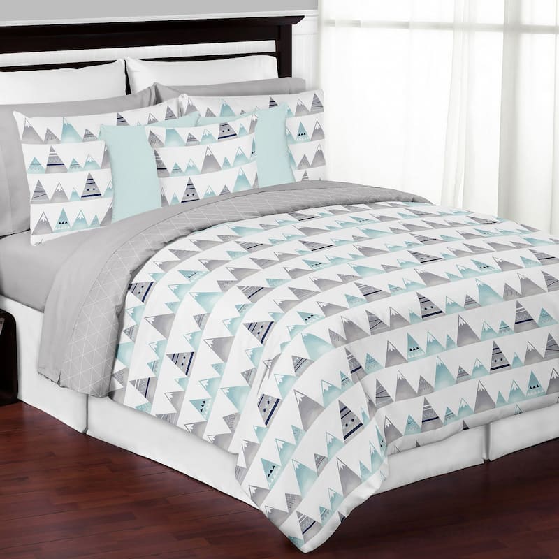 Sweet Jojo Designs Navy Blue, Aqua and Grey Aztec Mountains Collection Boy Girl 3-piece Full / Queen-size Comforter Set