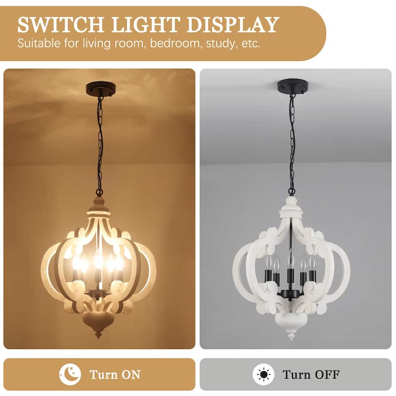 5-Light Country Wood Chandelier Light Fixture for Kitchen Island Dining Room